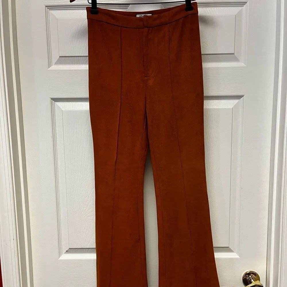 Lexi Drew Moleskin Faux Suede Rust Boot Cut Retro Pants sz S ( flaw)